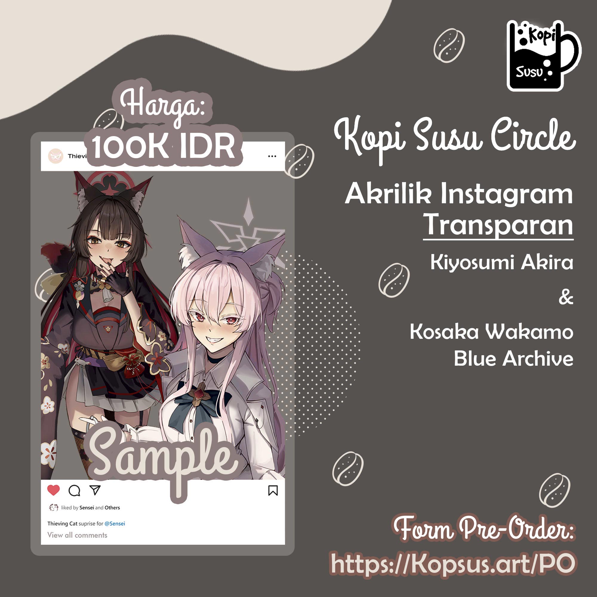 Akrilik Instagram Soraski Hina, Ryuuge Kisaki, Wakamo, Akira Blue Archive, Nahida Genshin Impact