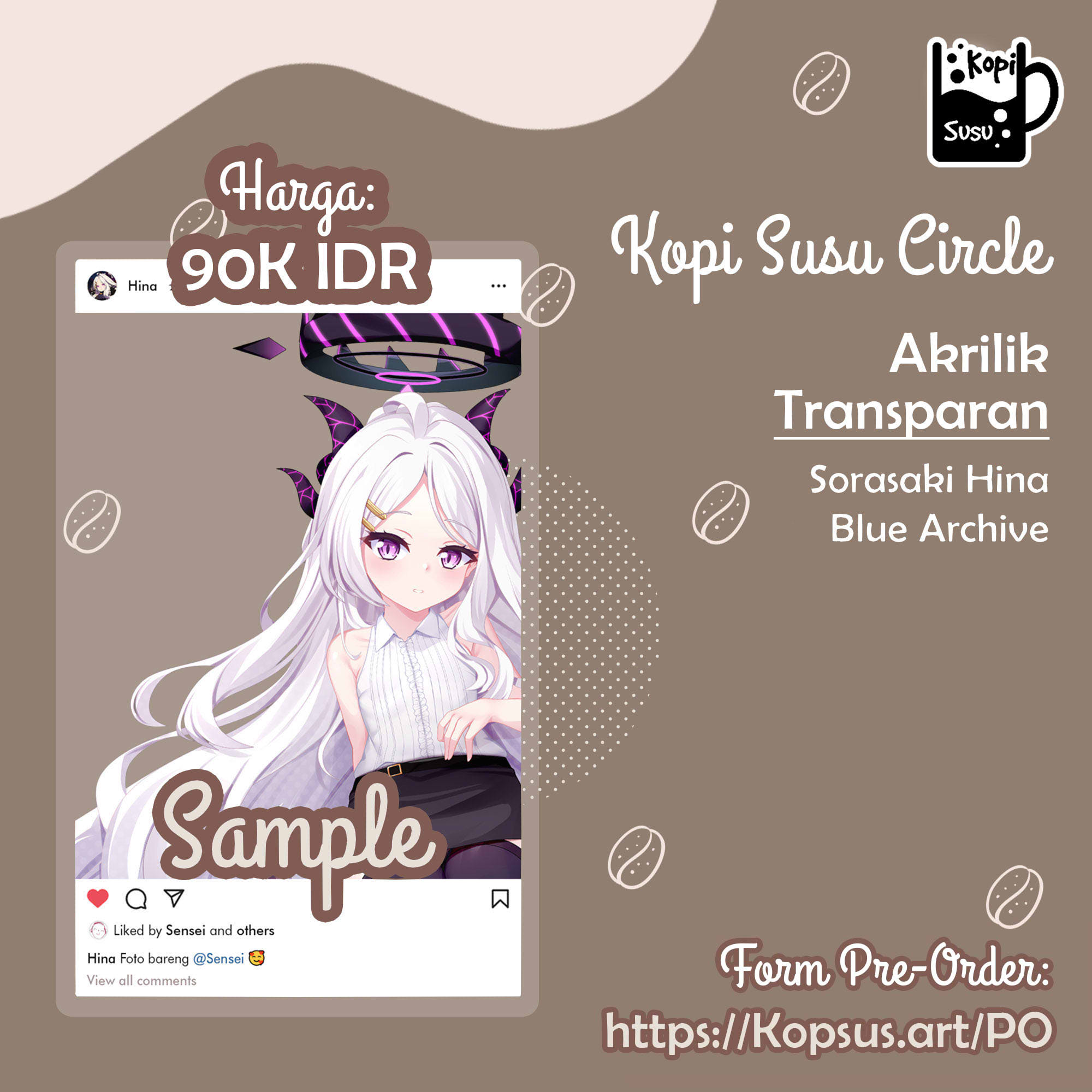 Akrilik Instagram Soraski Hina, Ryuuge Kisaki, Wakamo, Akira Blue Archive, Nahida Genshin Impact