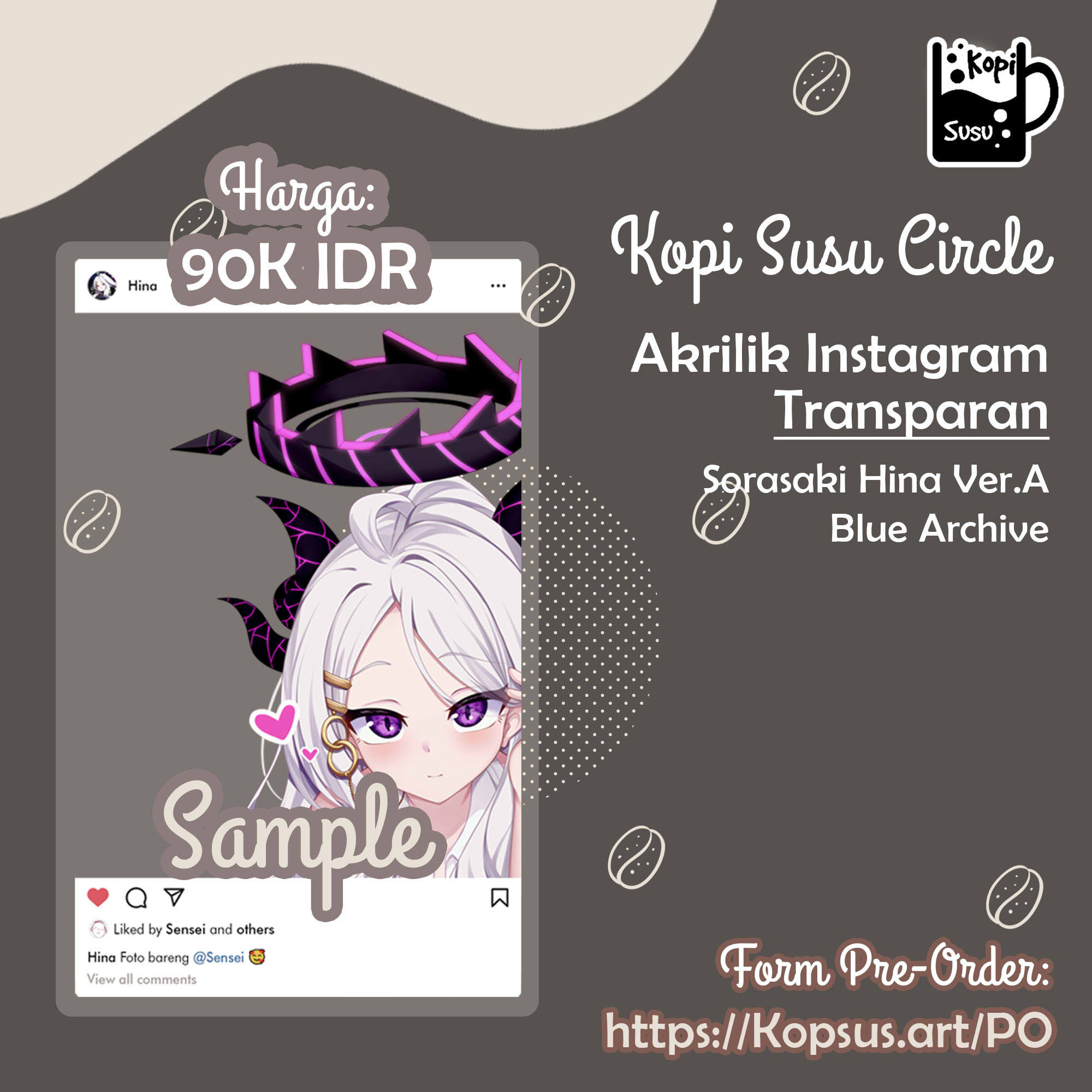 Akrilik Instagram Soraski Hina, Ryuuge Kisaki, Wakamo, Akira Blue Archive, Nahida Genshin Impact