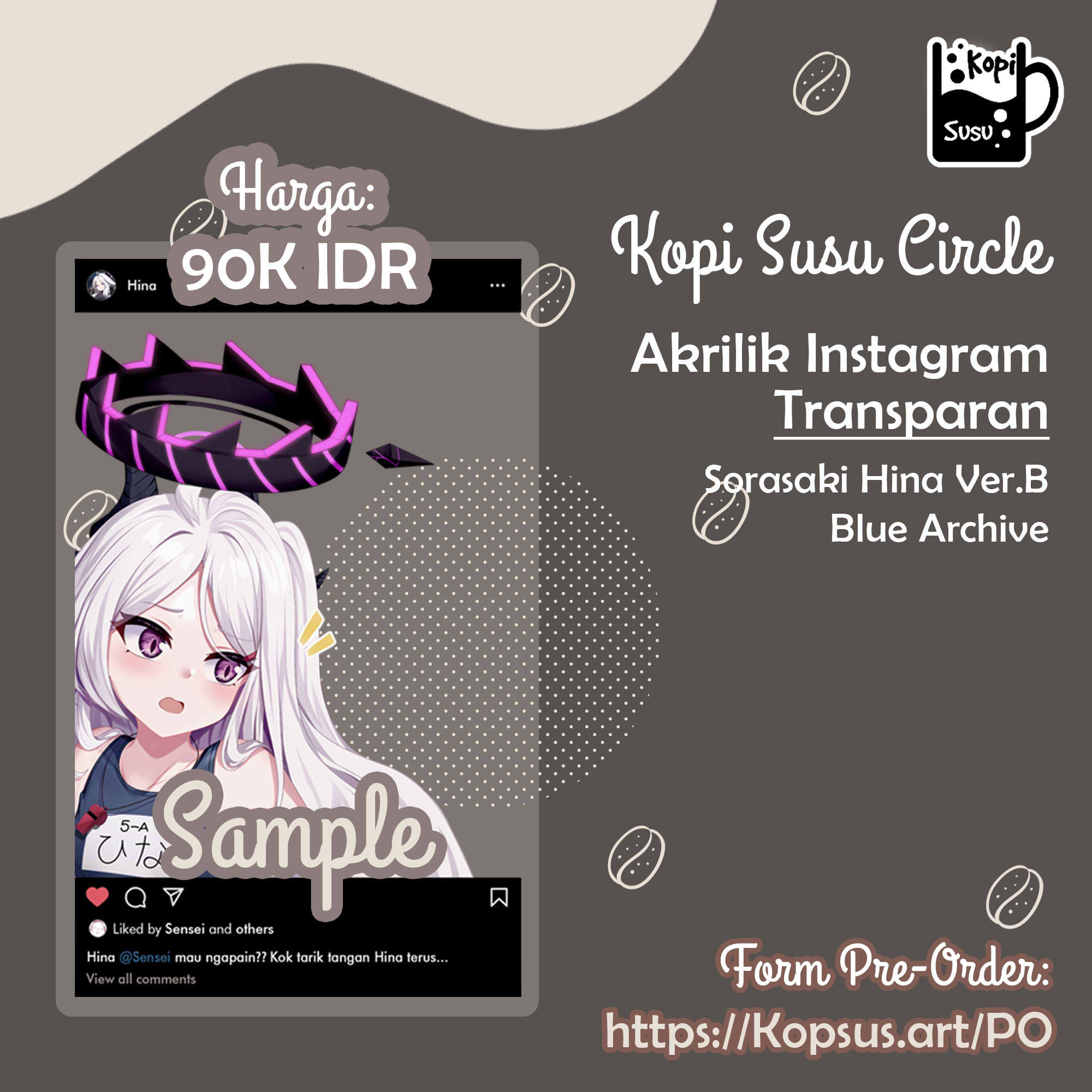 Akrilik Instagram Soraski Hina, Ryuuge Kisaki, Wakamo, Akira Blue Archive, Nahida Genshin Impact